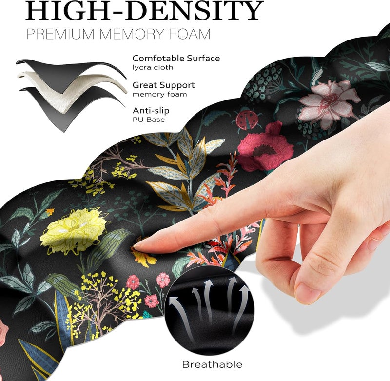 JIKIOU Cloud Wrist Rest Keyboard, Cloud Keyboard Wrist Pad Set with Comfortable Cloth, Cute Arm Rest for Palm Support, PC/Gaming Desk Accessories/Office Setup/Computer Hand Cushion Black Flowers - Image 5